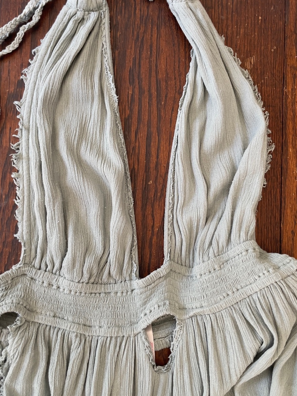 Free People Look Into The Sun Boho Sage Green Maxi Dress with Plunging Neckline - Picture 4 of 12